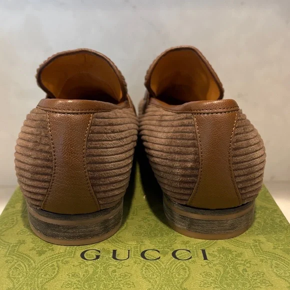 Gucci Men's Corduroy Brown Loafers with Green and Red Accents - Picture 4 of 4
